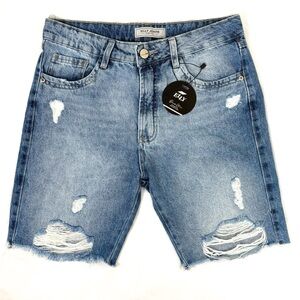 Elly Jeans Women Distressed Denim Mid Waist Shorts Size 8